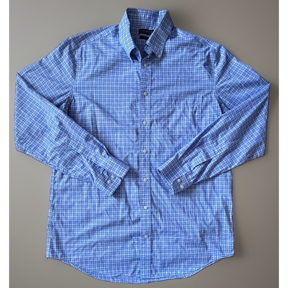 Lauren Ralph Lauren Button Up Shirt Black Label Blue Pink Plaid 16.5 36/37 JBHS